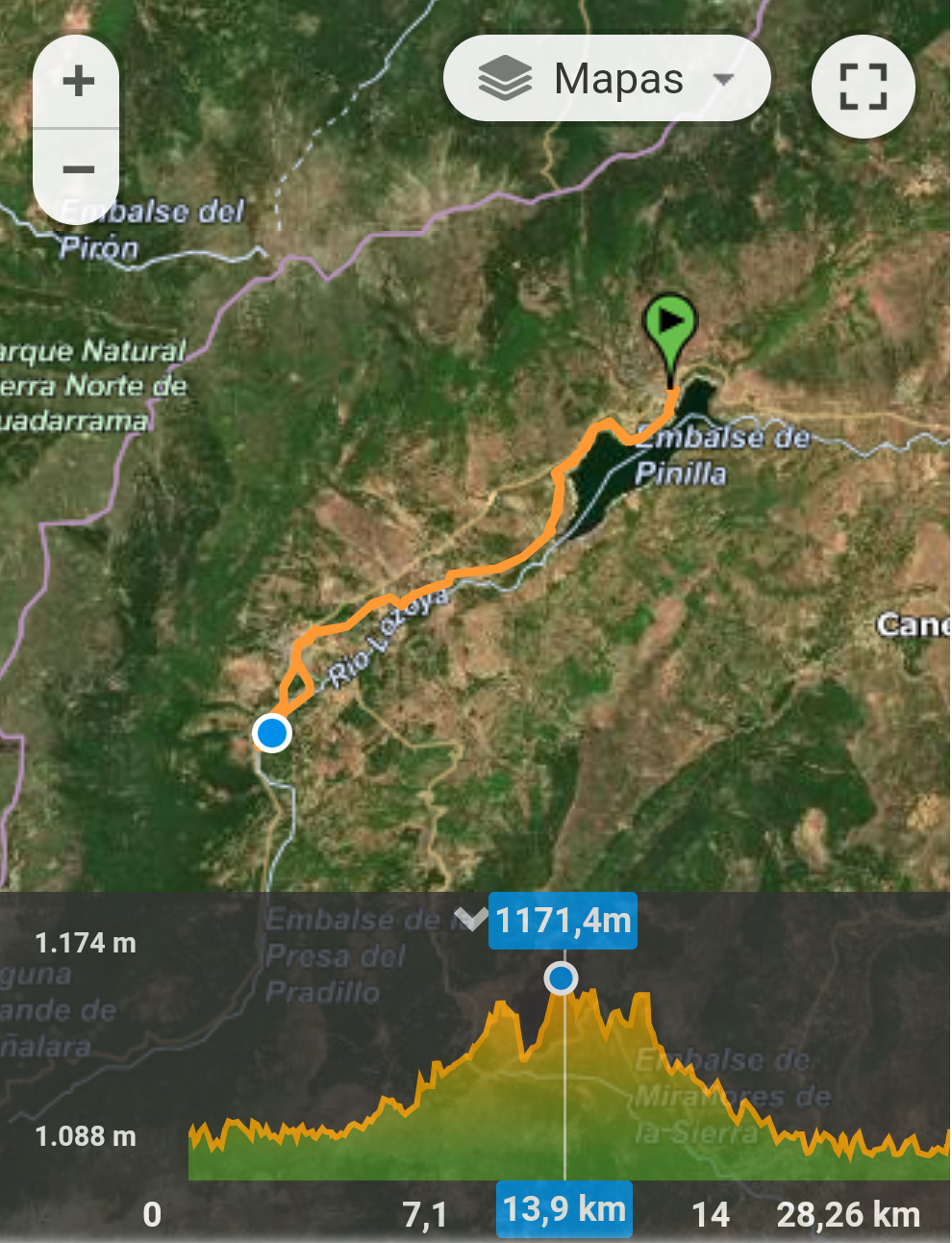 mapa ruta en bici lozoya con Meridiano Raid